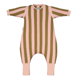 Gigoteuse à pieds avec manches et chaussettes antidérapantes - Rayures Kaki & Rose - TOG 2.5