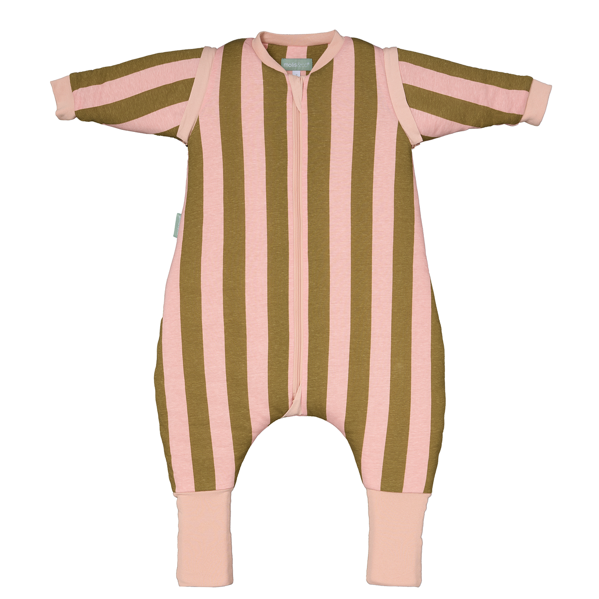 Sleeping jumpsuit with sleeves and socks - Khaki & Rose Stripes - TOG 2.5