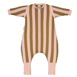 Sleeping jumpsuit with sleeves and socks - Khaki & Rose Stripes - TOG 2.5