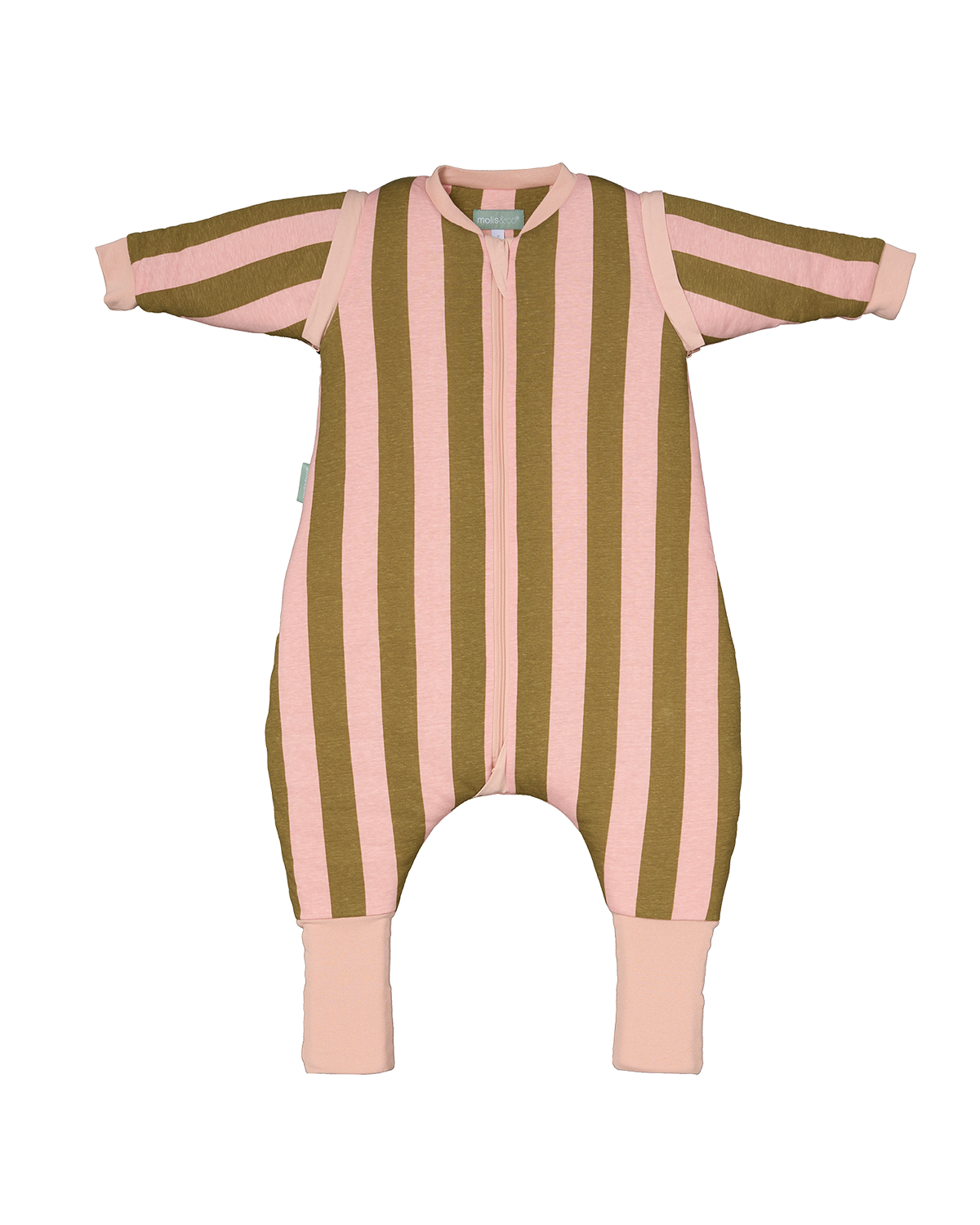 Sleeping jumpsuit with sleeves and socks - Khaki & Rose Stripes - TOG 2.5