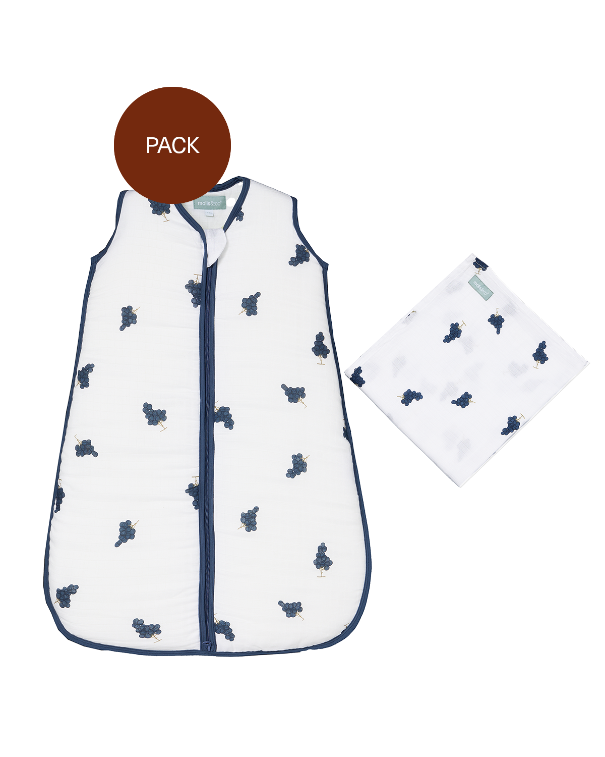 Pack Muselina Grapes (2 productos): Manta de muselina + saco de dormir de muselina TOG 2.5