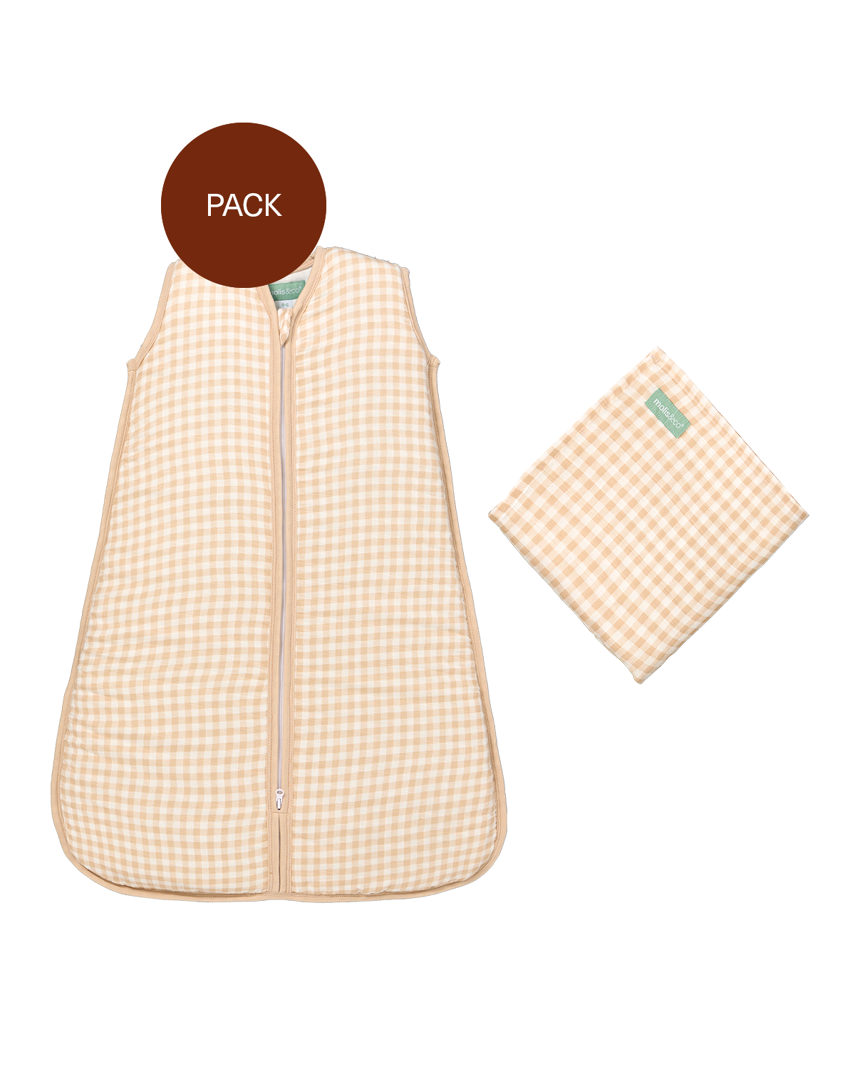 Pack Muselina bebé Vichy Sand (2 productos): manta de muselina de bambú + saco de dormir de muselina TOG 1