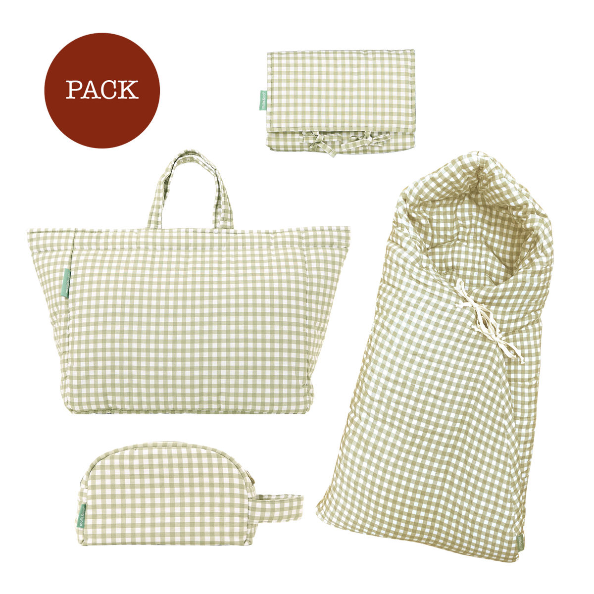 Spaziergang pack Mint Tea (4 produkte): Kinderwagen-Fußsack + Shopper-Tasche + Faltbare Wickelauflage + Kulturbeutel