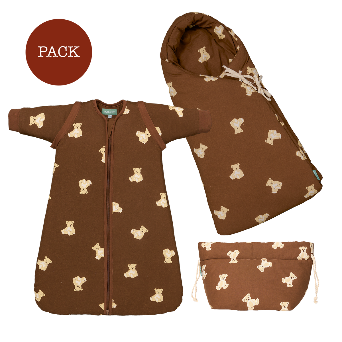 Teddy Mocca Spaziergang Pack (3 Produkte): Winter-fußsack kinderwagen + Baby-Organizer + Babyschlafsack TOG 1