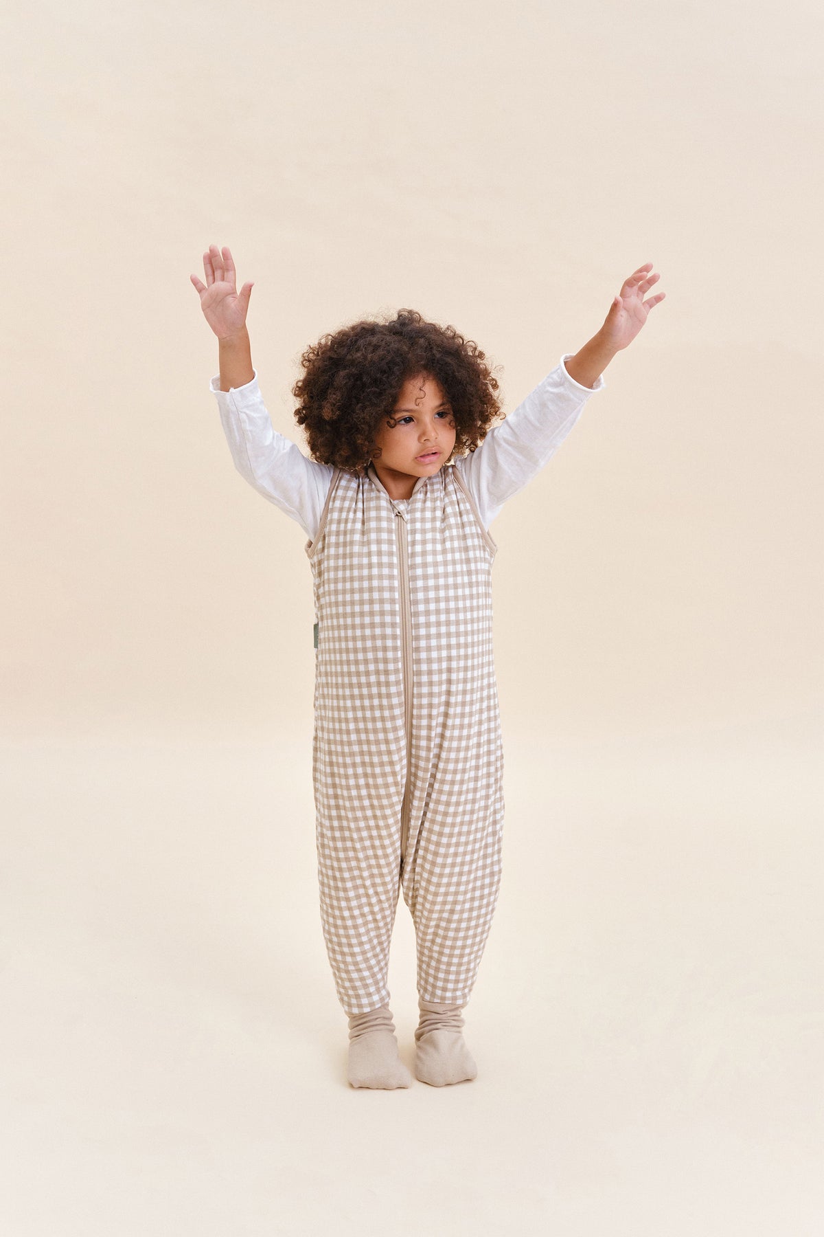 Sleeping jumpsuit with socks - Vichy Beige - TOG 2.5