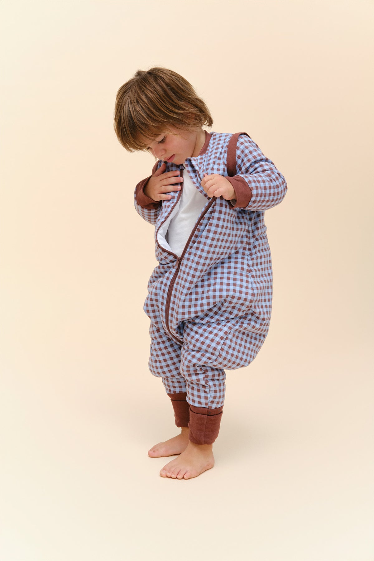 Pijama manta con mangas y calcetines antideslizantes - Vichy Brown & Blue - TOG 2.5