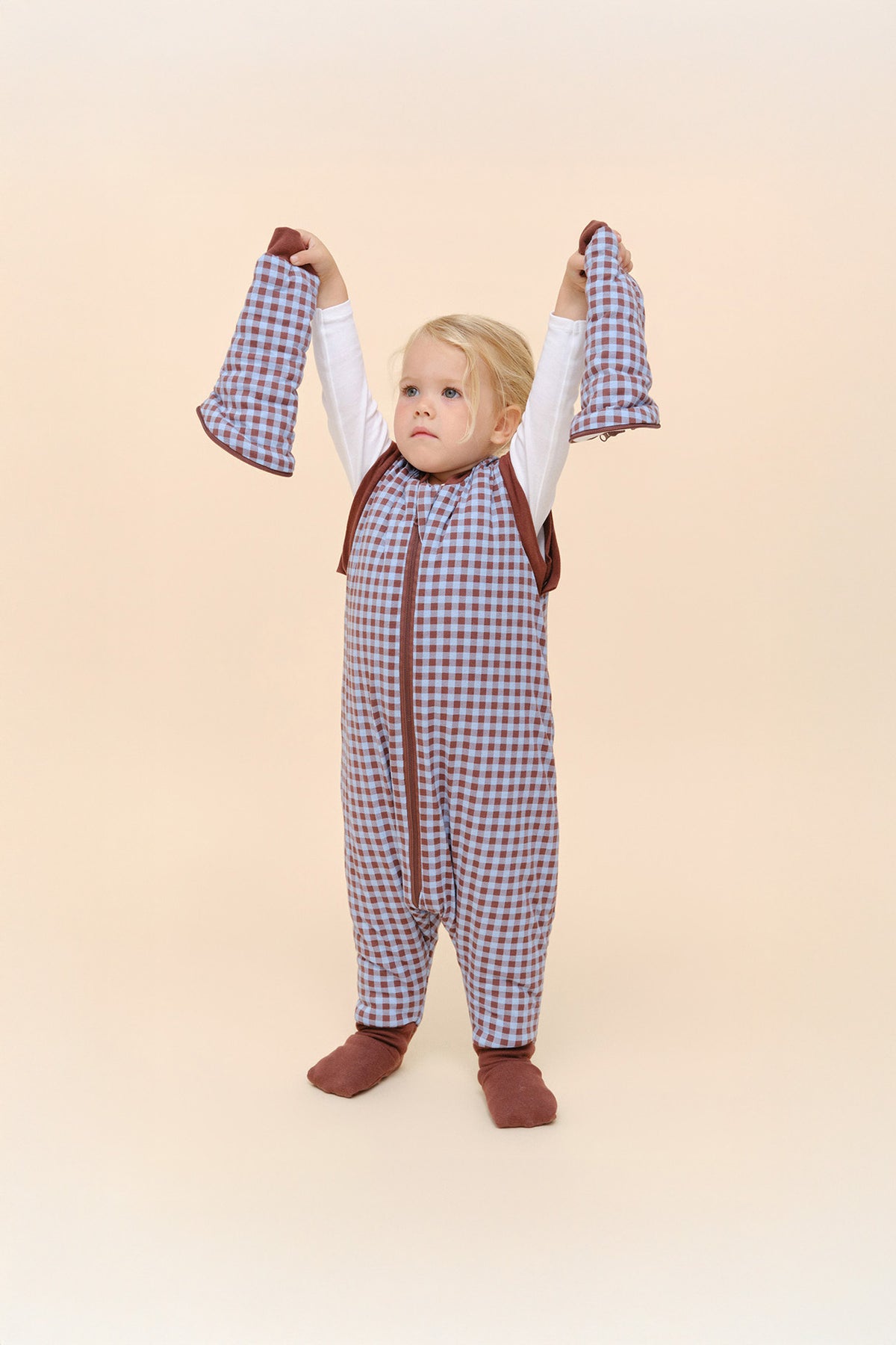 Pijama manta con mangas y calcetines antideslizantes - Vichy Brown & Blue - TOG 2.5