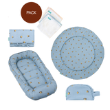 Pack Colima (5 productos): Cambiador + nido + neceser de viaje + 2 mantas de muselina de algodón + alfombra redonda