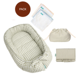 Pack Mint Tea (4 productos): Cambiador + nido + organizador + 2 mantas de muselina de algodón