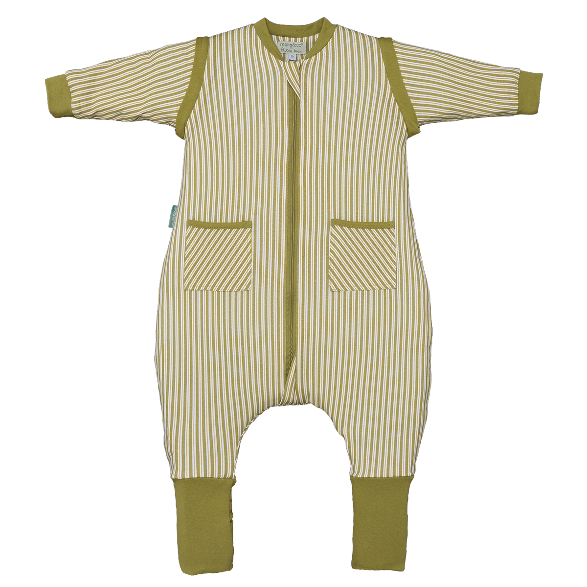 schlafsack mit ärmeln 110 Schlafsack mit Ärmeln und rutschfesten Socken – Olive Green Stripes –