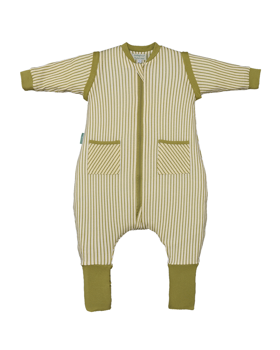Sleeping jumpsuit with sleeves and socks - Olive Green Stripes - TOG 1