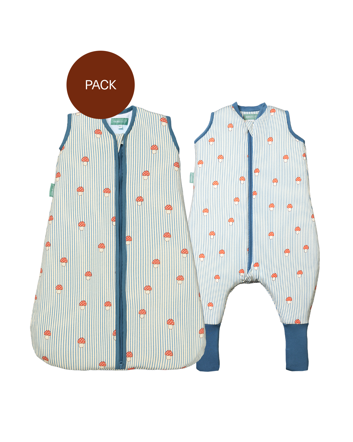 Pack hermanos Mushrooms (2 productos): Pijama manta + Saco de dormir TOG 1