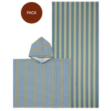 Pack Baño Poncho y Toalla Green & Blue Stripes