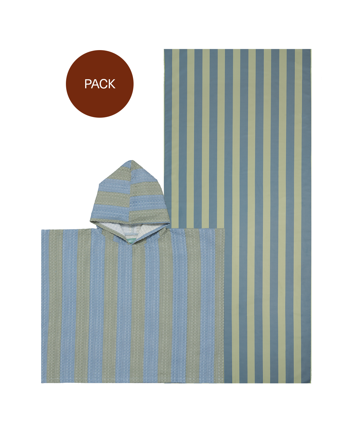 Set Poncho de Bain & Serviette Green & Blue Stripes