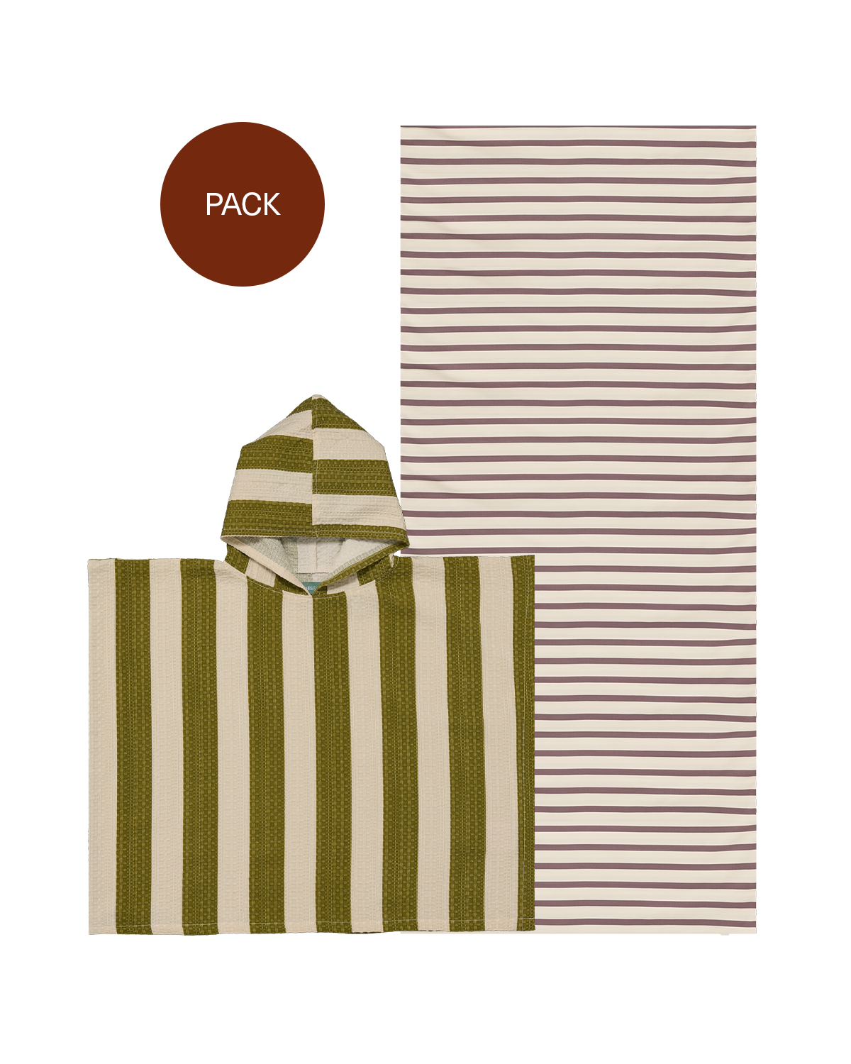 Set Poncho de Bain & Serviette Cream & Brown Stripes