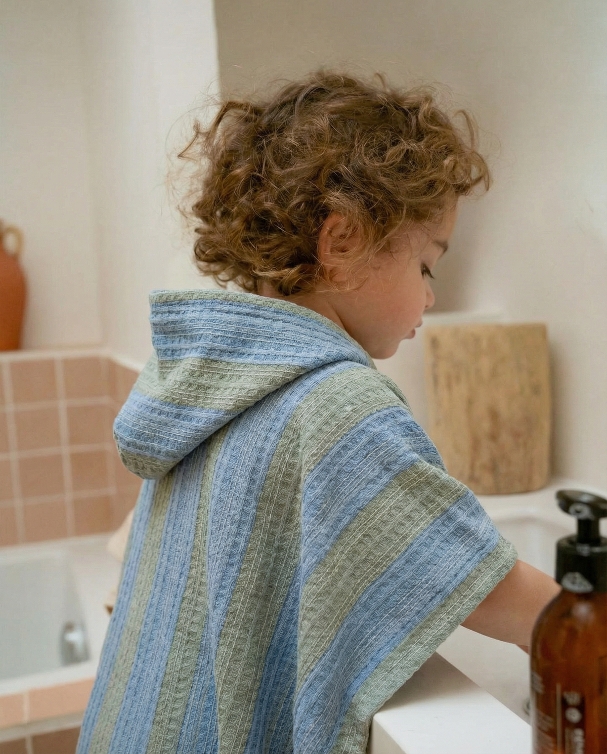 Set Poncho de Bain & Serviette Green & Blue Stripes
