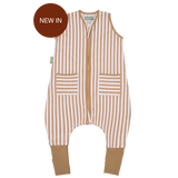 Sleeping jumpsuit with removable non-slip socks - Sand Stripes - TOG 0.5