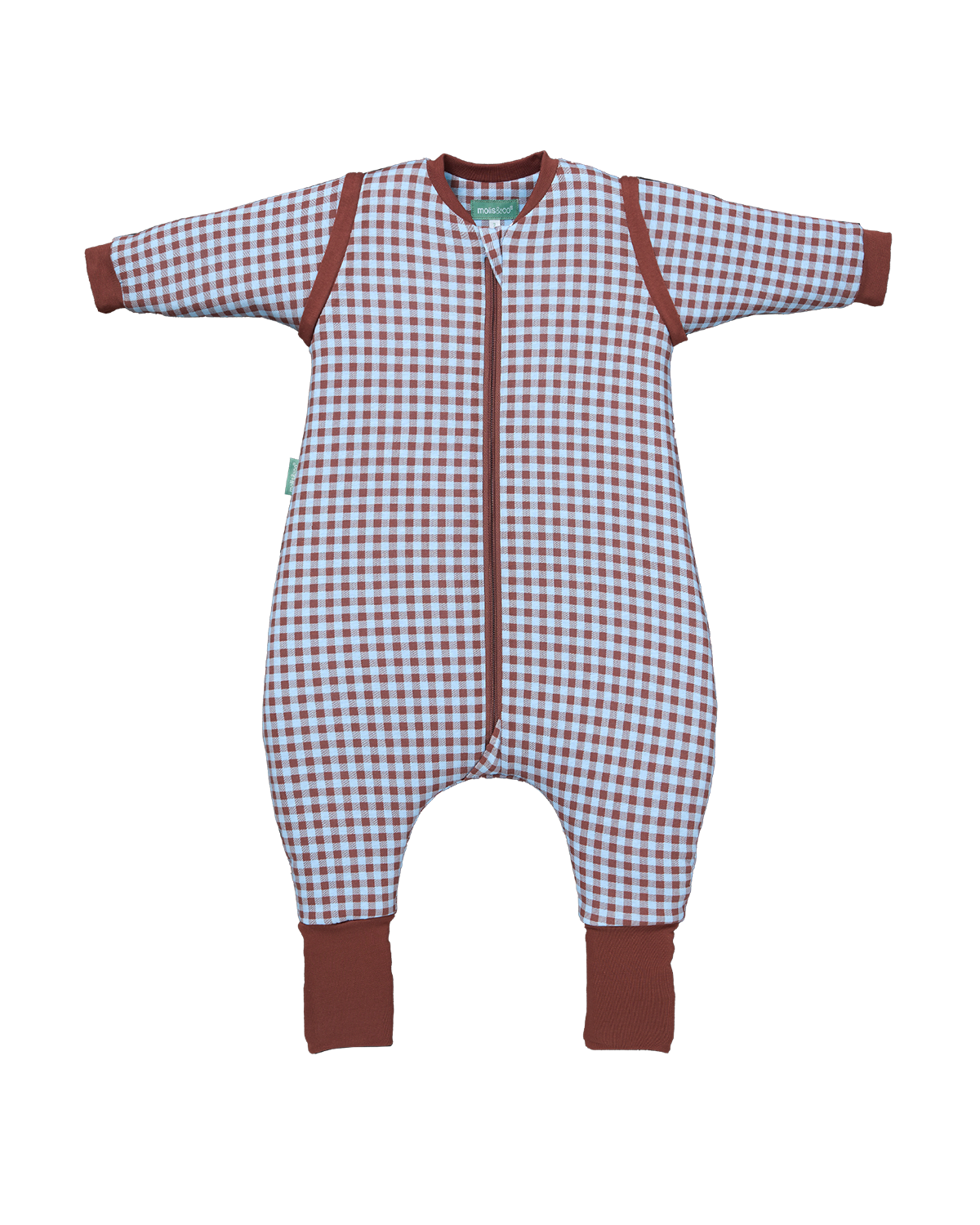 Sleeping jumpsuit with sleeves and socks - Vichy Brown & Blue - TOG 2.5
