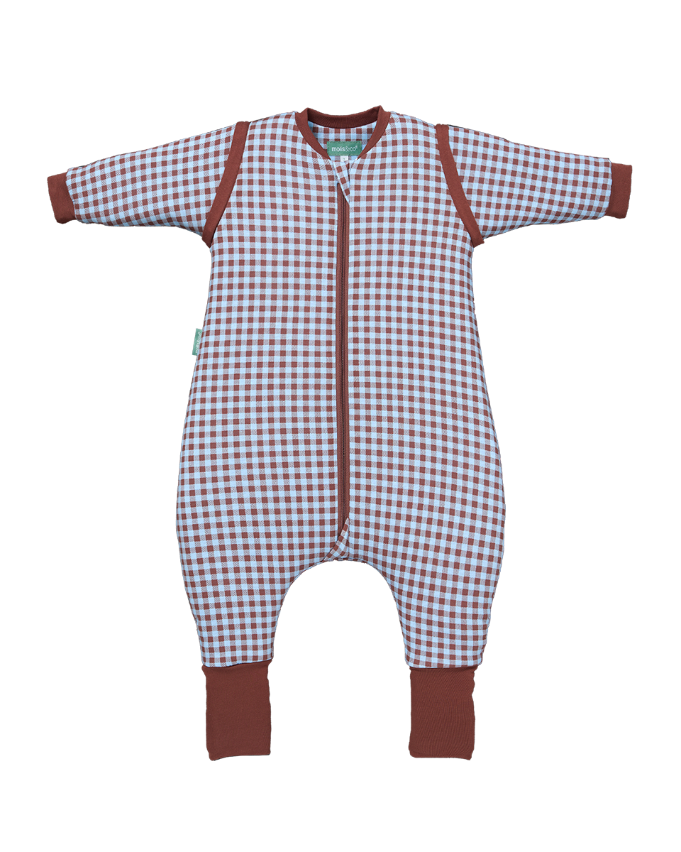 Sleeping jumpsuit with sleeves and socks - Vichy Brown & Blue - TOG 2.5