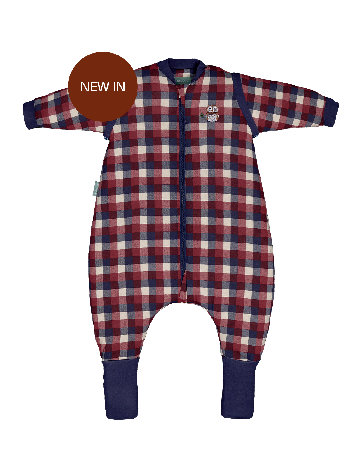 Sleeping jumpsuit with sleeves and socks - Vichy red and blue - TOG 2.5