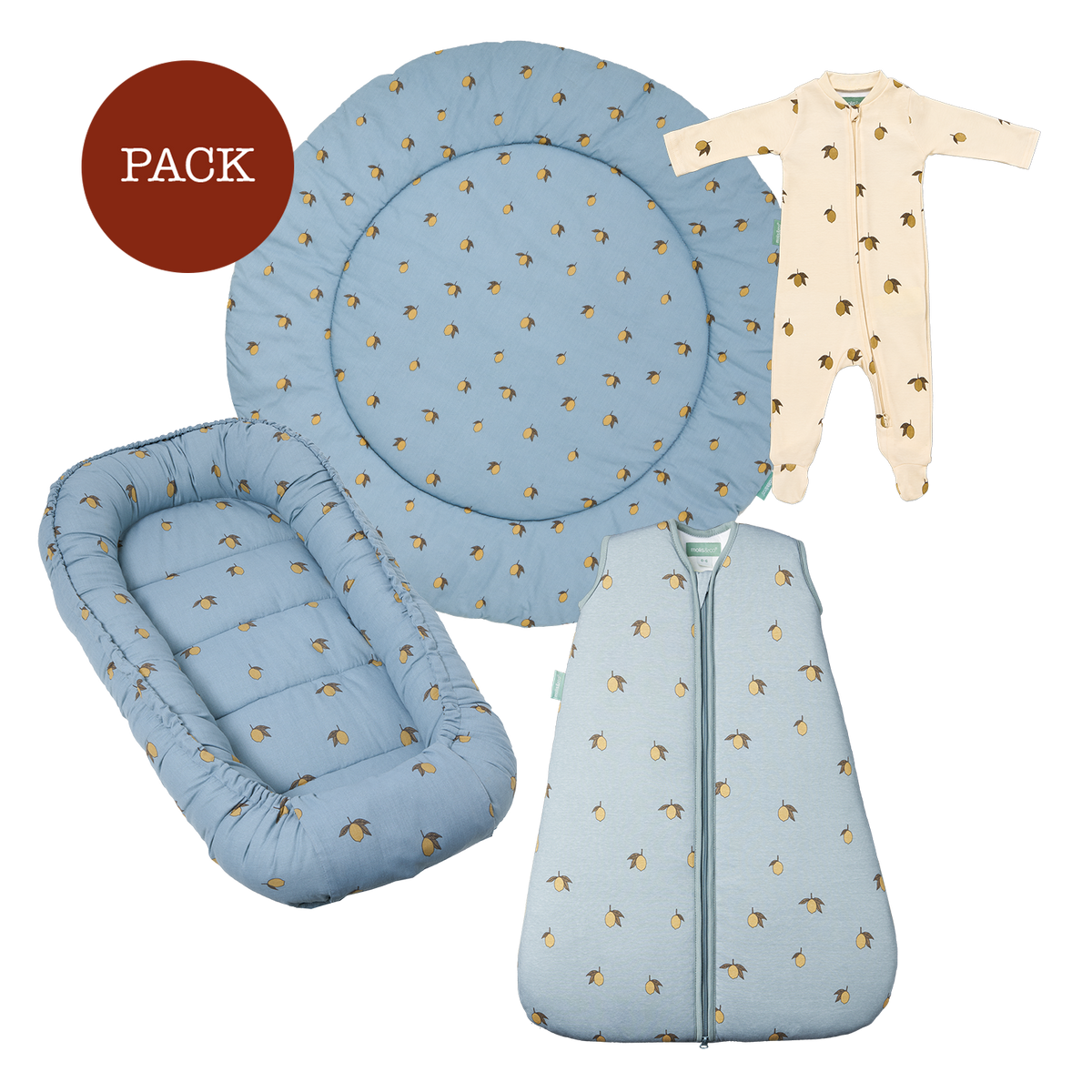 Pack Colima Baby (4 Produkte): Babynest + Spielmatte + Pyjama + Winterschlafsack (TOG 2.5)