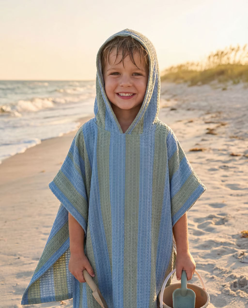 Poncho Towel - Khaki & Blue Stripes