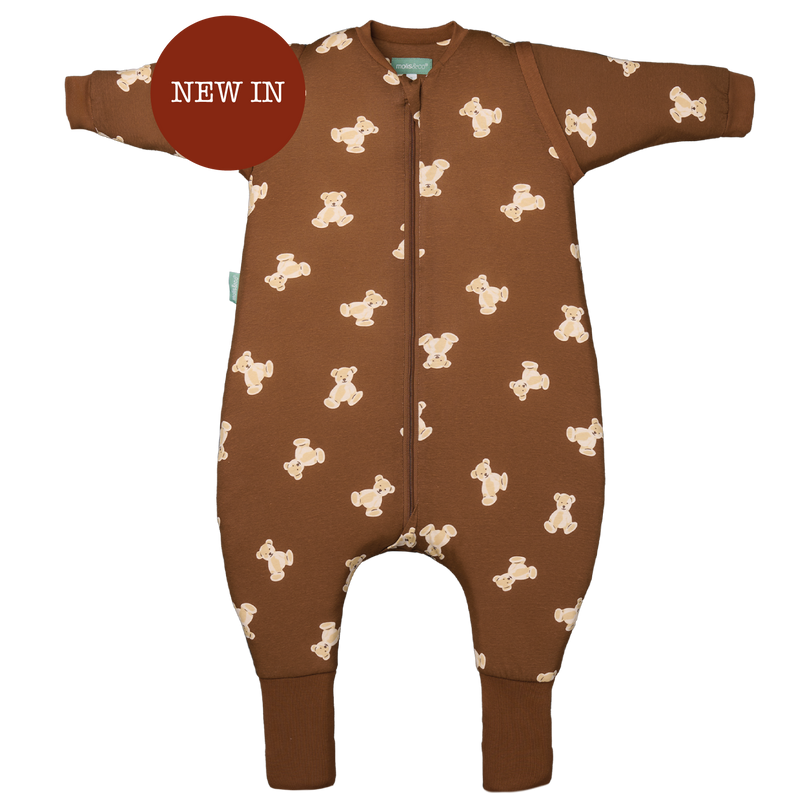 SLEEPING JUMPSUIT -TEDDY MOCCA - TOG 1.0 - WITH SOCKS AND SLEEVES